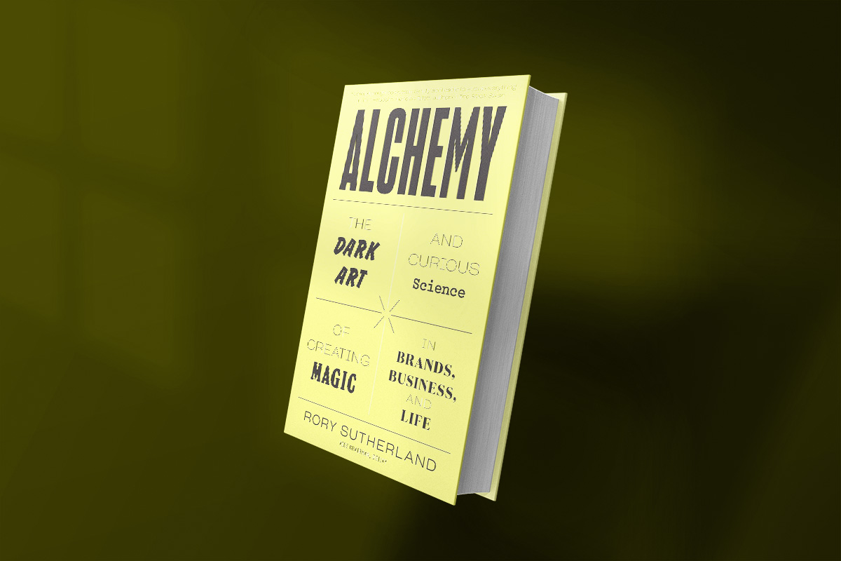 Cover of "Alchemy: The Dark Art and Curious Science of Creating Magic in Brands, Business, and Life" by Rory Sutherland, featuring bold typography on a yellow background.