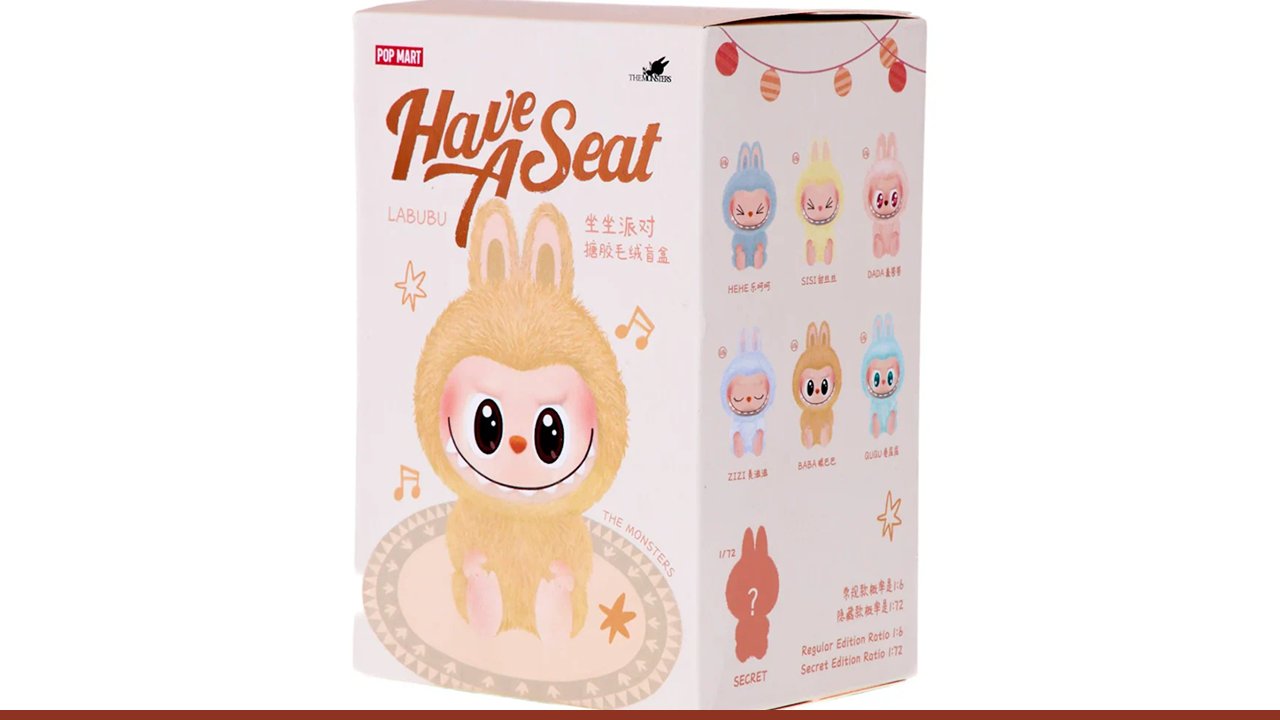 The vinyl faces of the Labubu are attached to plush bodies, and come with a signature look - pointy ears, big eyes, and a mischievous grin showing exactly nine teeth