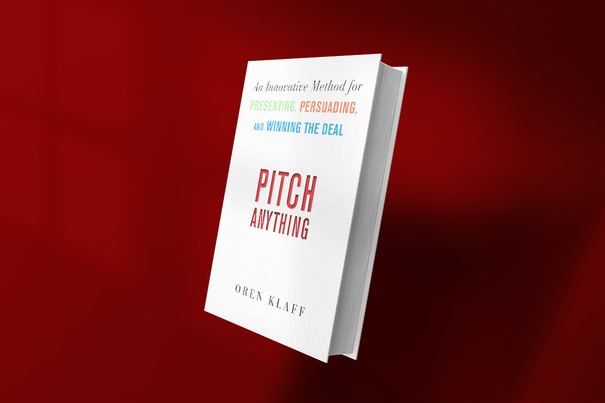 Cover of "Pitch Anything" by Oren Klaff, with the subtitle "An Innovative Method for Presenting, Persuading, and Winning the Deal" in multicolored text on a clean white background.
