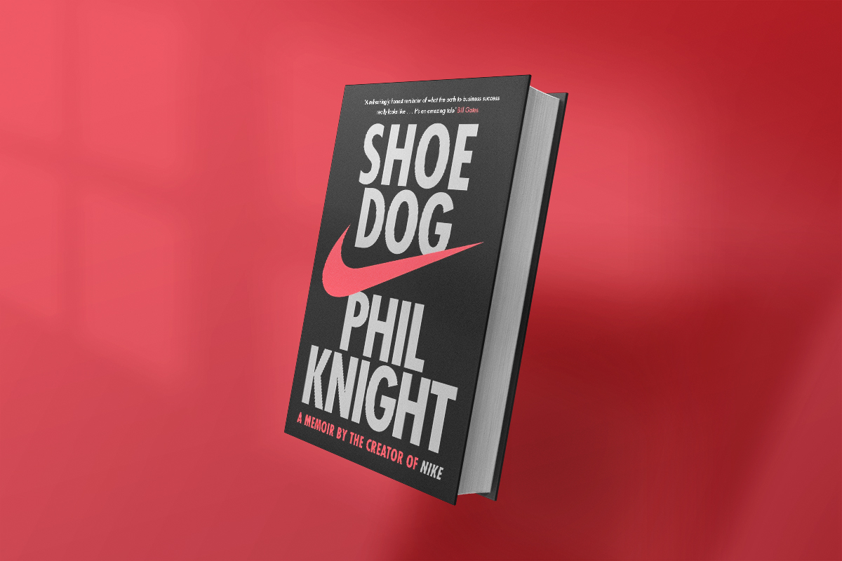 Book cover of Shoe Dog: A Memoir by the Creator of Nike by Phil Knight, featuring the Nike logo and bold typography on a black background.